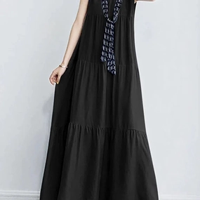 Women Summer Maxi Long Dress Elegant O Neck Sleeveless Sundress Stylish Solid Ruffles Party Dress for Effortless Chic