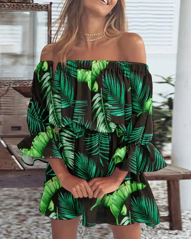 Women Summer Off Shoulder Floral Blouse Boho Casual Backless Top for Holiday and Party