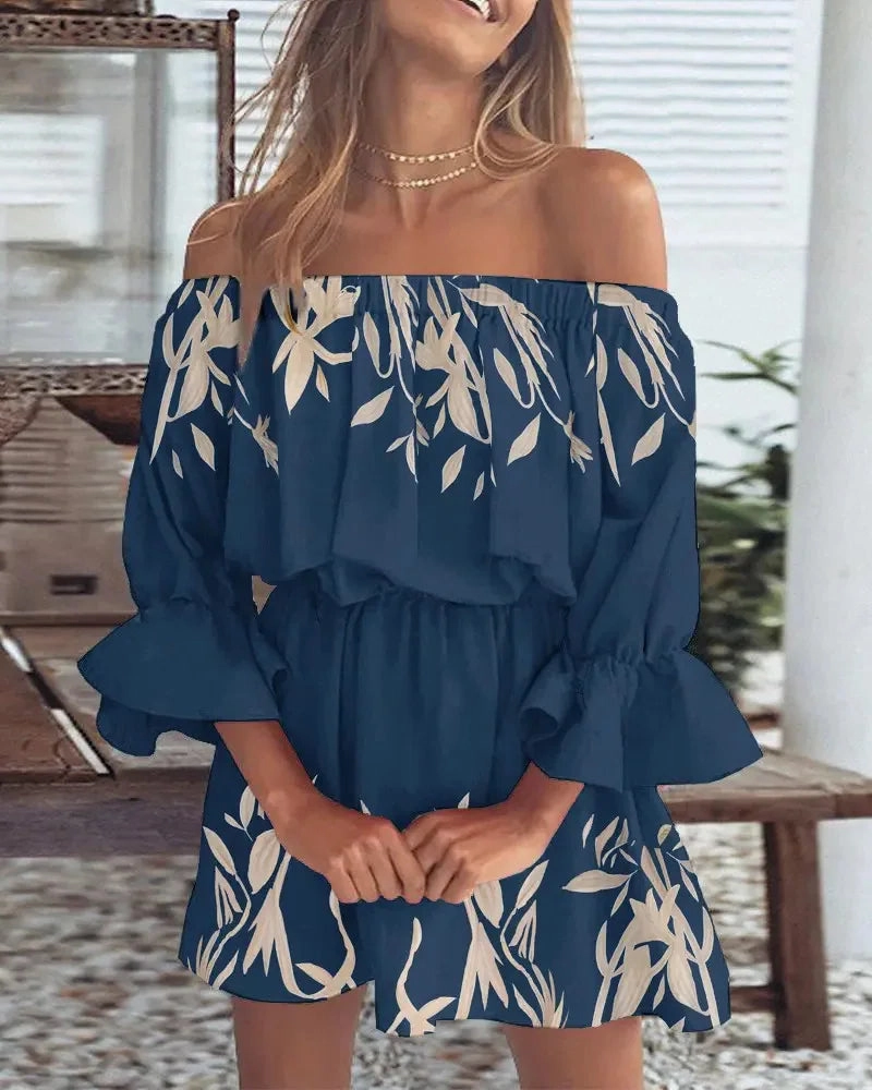 Women Summer Off Shoulder Floral Blouse Boho Casual Backless Top for Holiday and Party