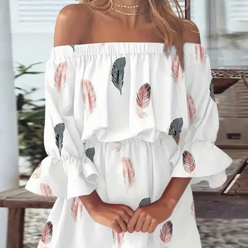 Women Summer Off Shoulder Floral Blouse Boho Casual Backless Top for Holiday and Party