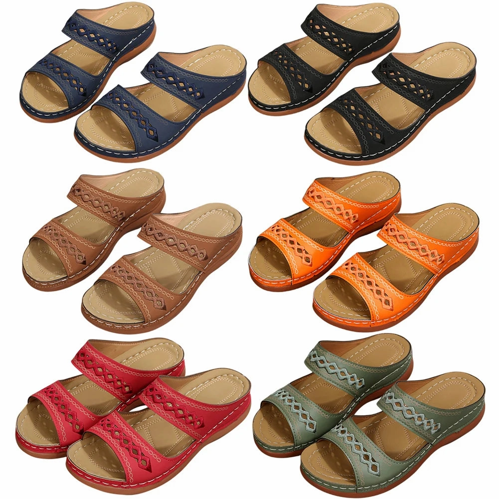 Women Summer Sandals Casual Comfortable Open Toe Slippers Orthopedic Footbed Fashionably Trend Versatile Slip On Slides