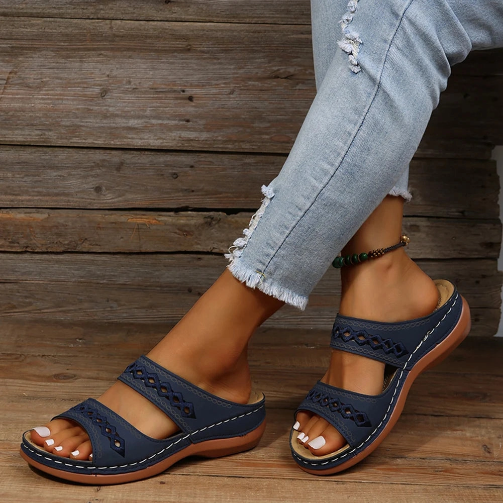 Women Summer Sandals Casual Comfortable Open Toe Slippers Orthopedic Footbed Fashionably Trend Versatile Slip On Slides