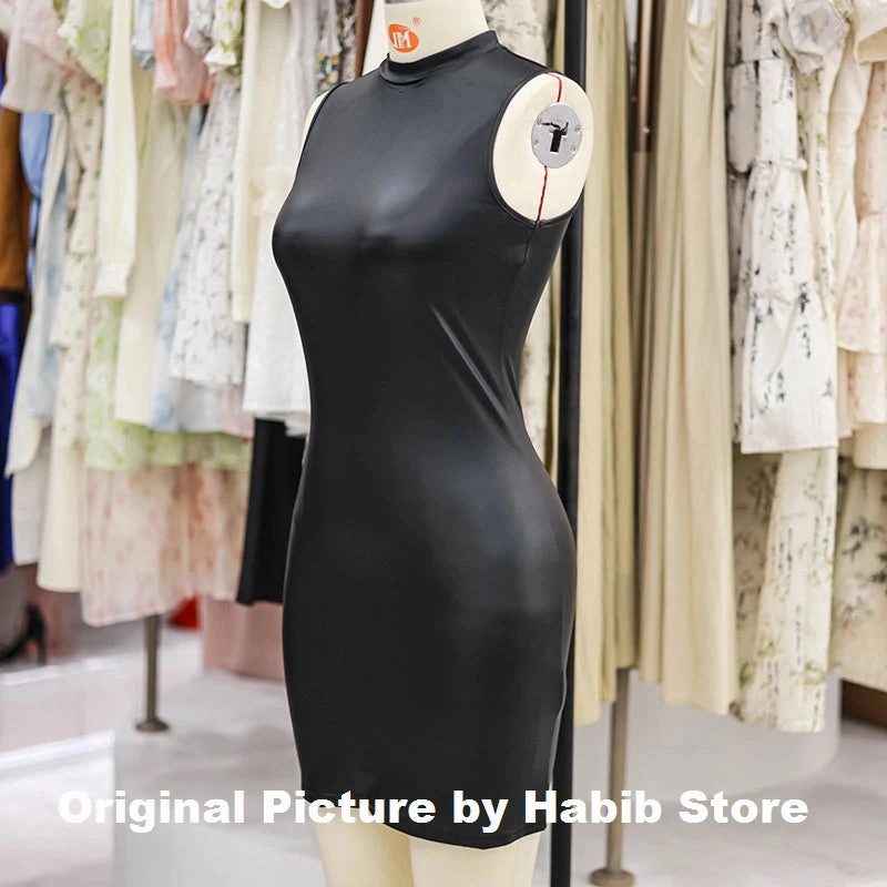 Women Summer Sexy Party Strapless Bodycon Pu Leather Mini Dress