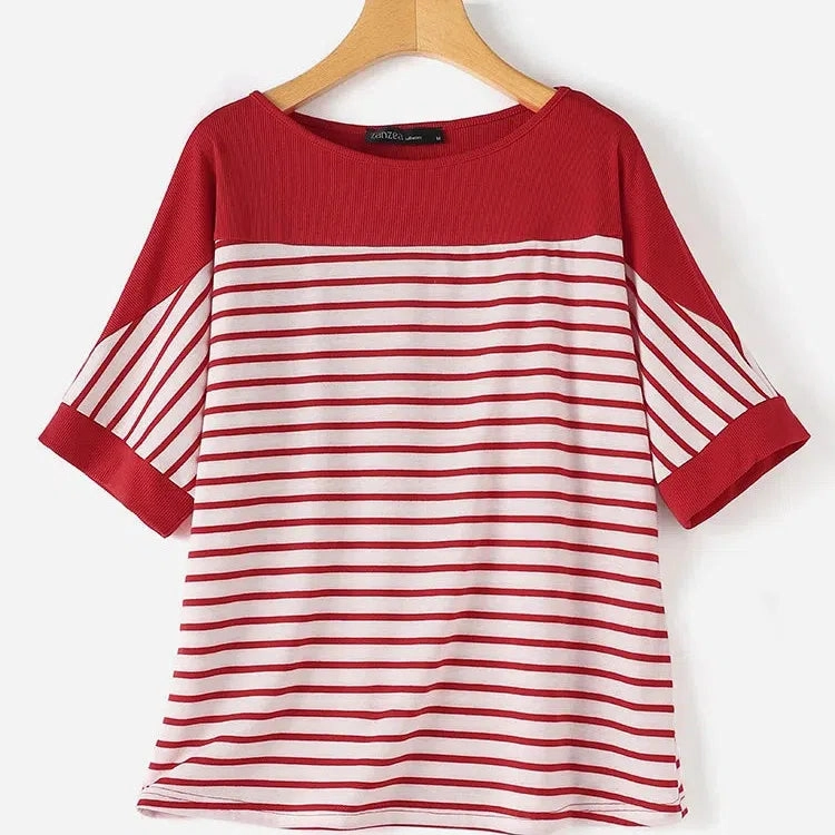 Women Summer Shirt Elegant Half Sleeve Striped Blouse Fashion Casual Loose Work Tops Blusas Chemise