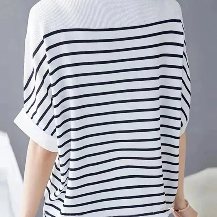 Women Summer Shirt Elegant Half Sleeve Striped Blouse Fashion Casual Loose Work Tops Blusas Chemise