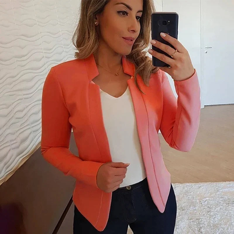 Women Thin Black Blazers Suit Long Sleeve Casual OL Slim Jacket