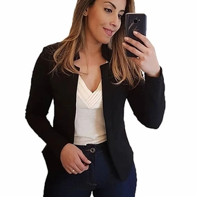 Women Thin Black Blazers Suit Long Sleeve Casual OL Slim Jacket