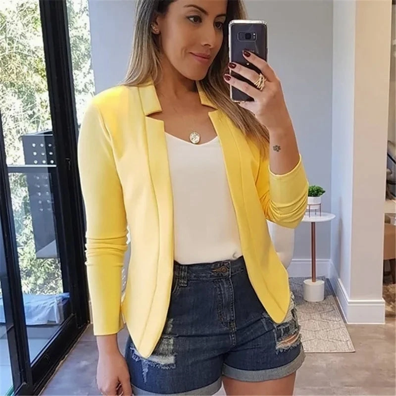 Women Thin Black Blazers Suit Long Sleeve Casual OL Slim Jacket