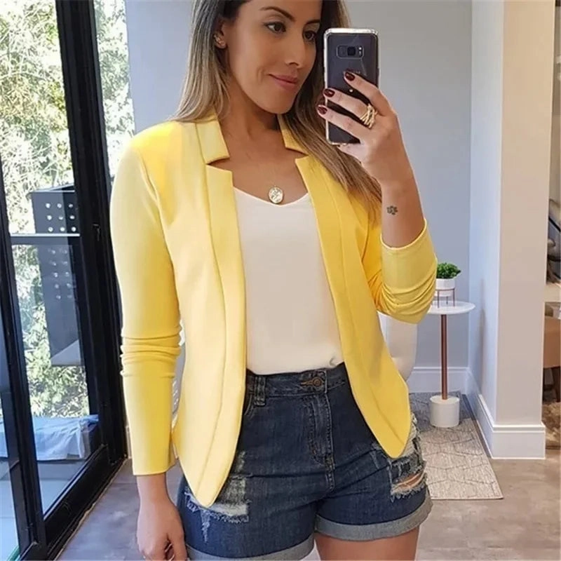 Women Thin Black Blazers Suit Long Sleeve Casual OL Slim Jacket