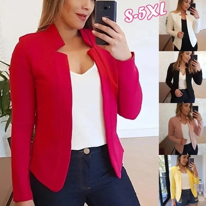 Women Thin Black Blazers Suit Long Sleeve Casual OL Slim Jacket