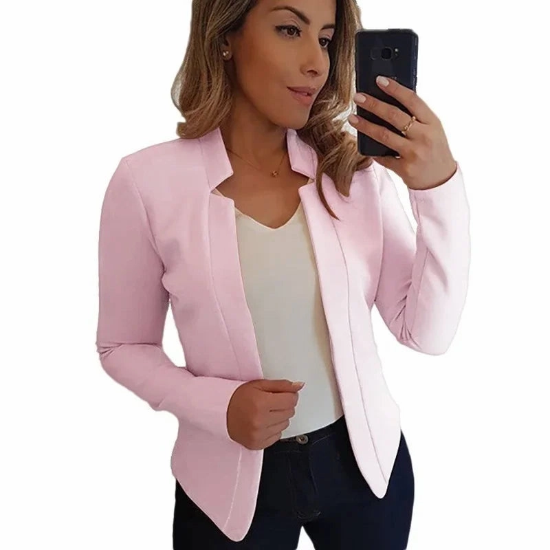 Women Thin Black Blazers Suit Long Sleeve Casual OL Slim Jacket