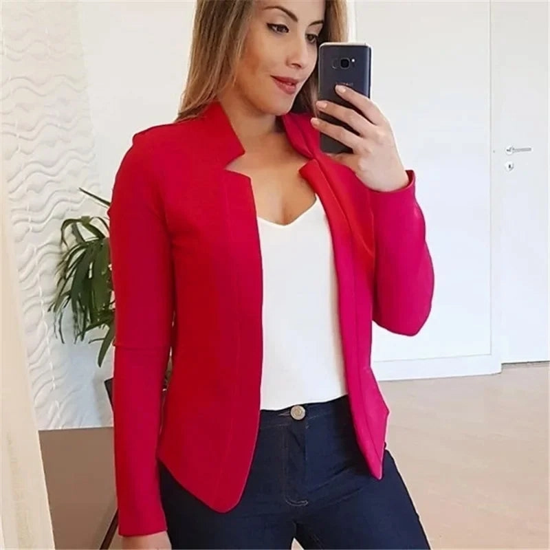 Women Thin Black Blazers Suit Long Sleeve Casual OL Slim Jacket