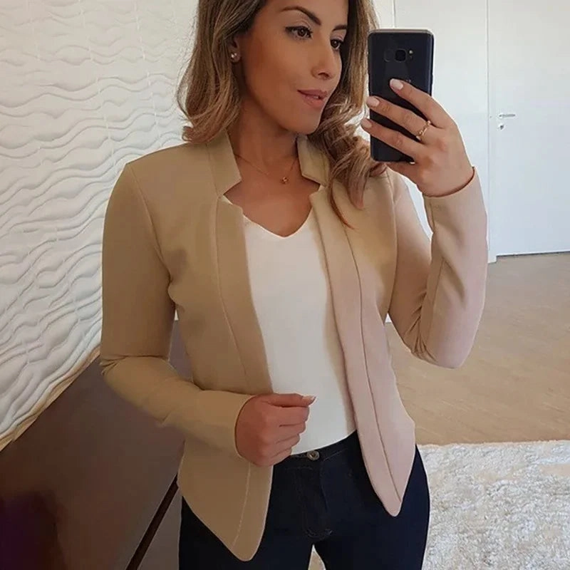 Women Thin Black Blazers Suit Long Sleeve Casual OL Slim Jacket