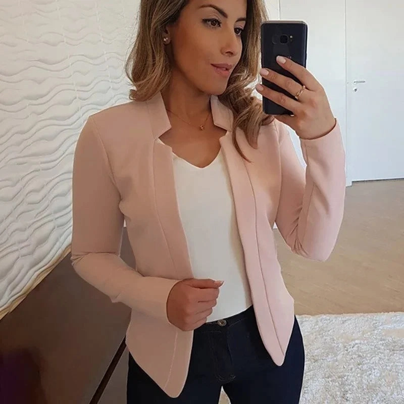 Women Thin Black Blazers Suit Long Sleeve Casual OL Slim Jacket