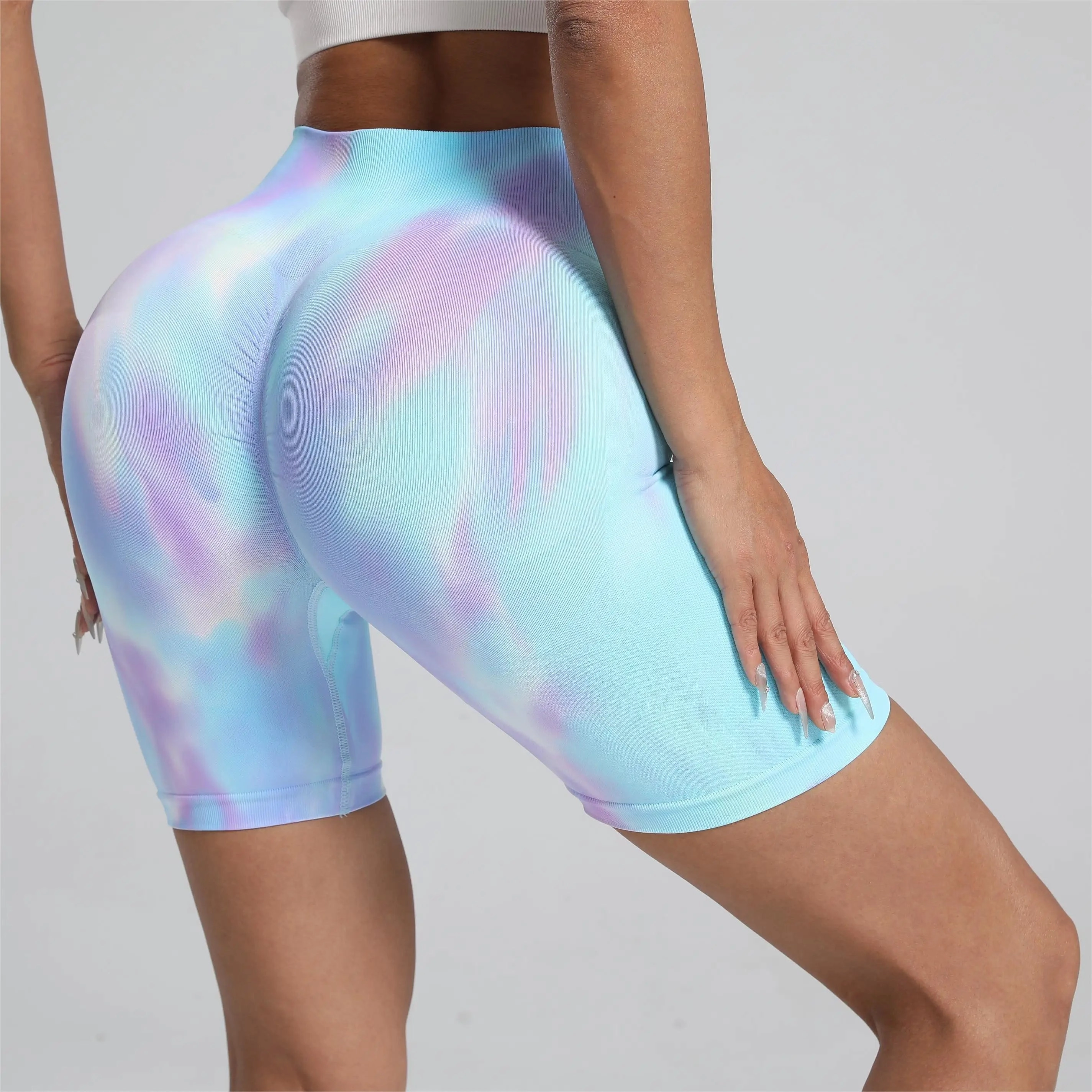 Women Tie Dye Gym Leggings Seamless Push Up Tights Training Pants Scrunch Sports High Waist Butt Lifting Workout Yoga Leggins