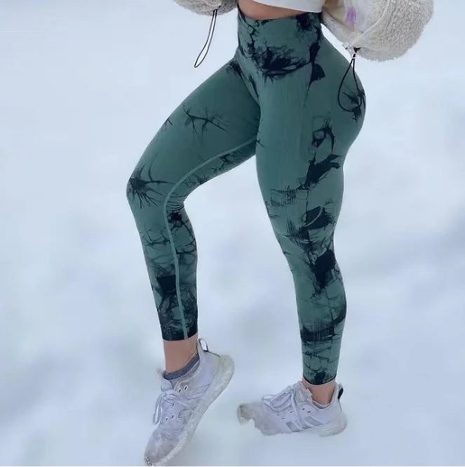 Women Tiedye Gym Leggings Seamless High Waist Workout Tights