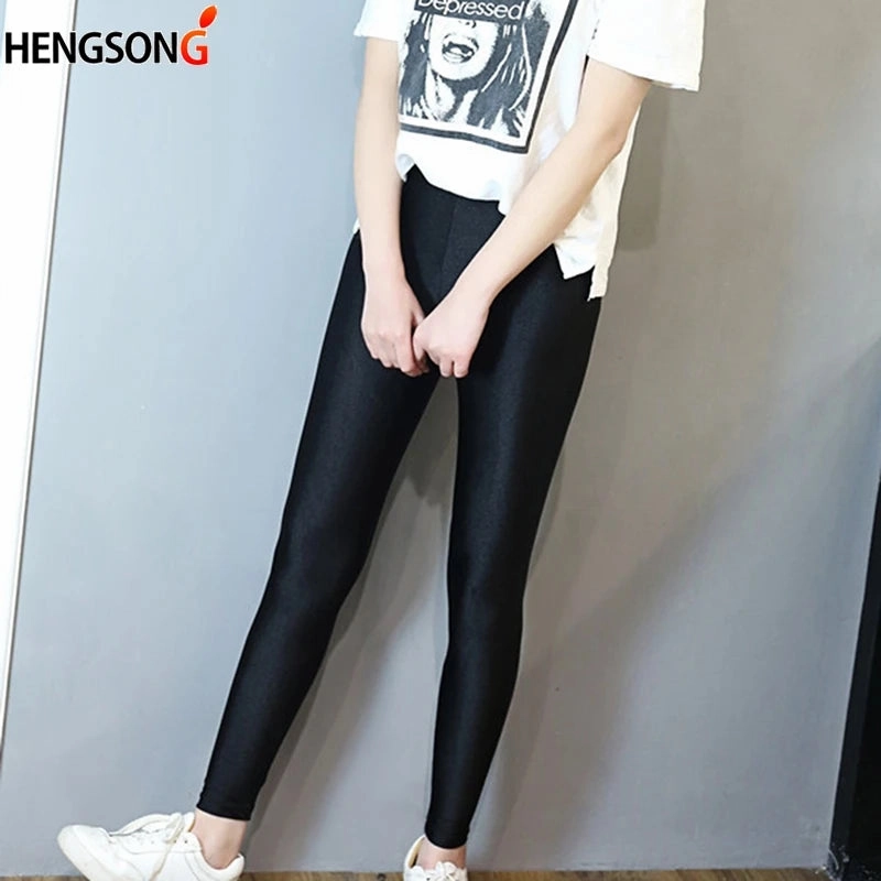 Women Yoga Pant Fitness Leggings Fluorescent Color Elastic Glossy Black Sport Leggings
