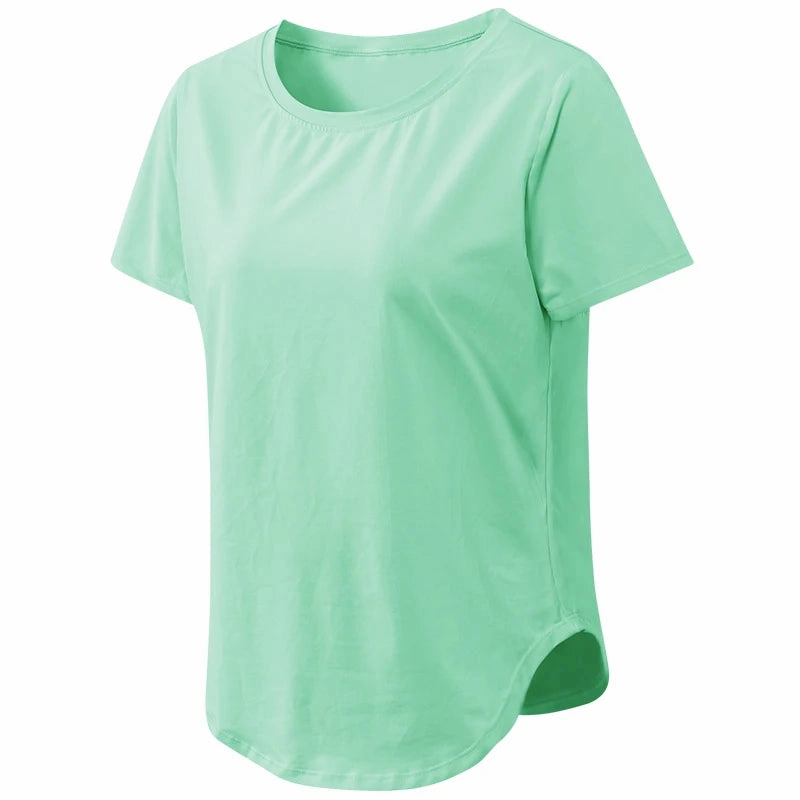 Women Yoga Top Solid Short Sleeve Sport T-Shirt Loose Fitness Yoga Top Gym Shirt Casual Running Top Training Shirt