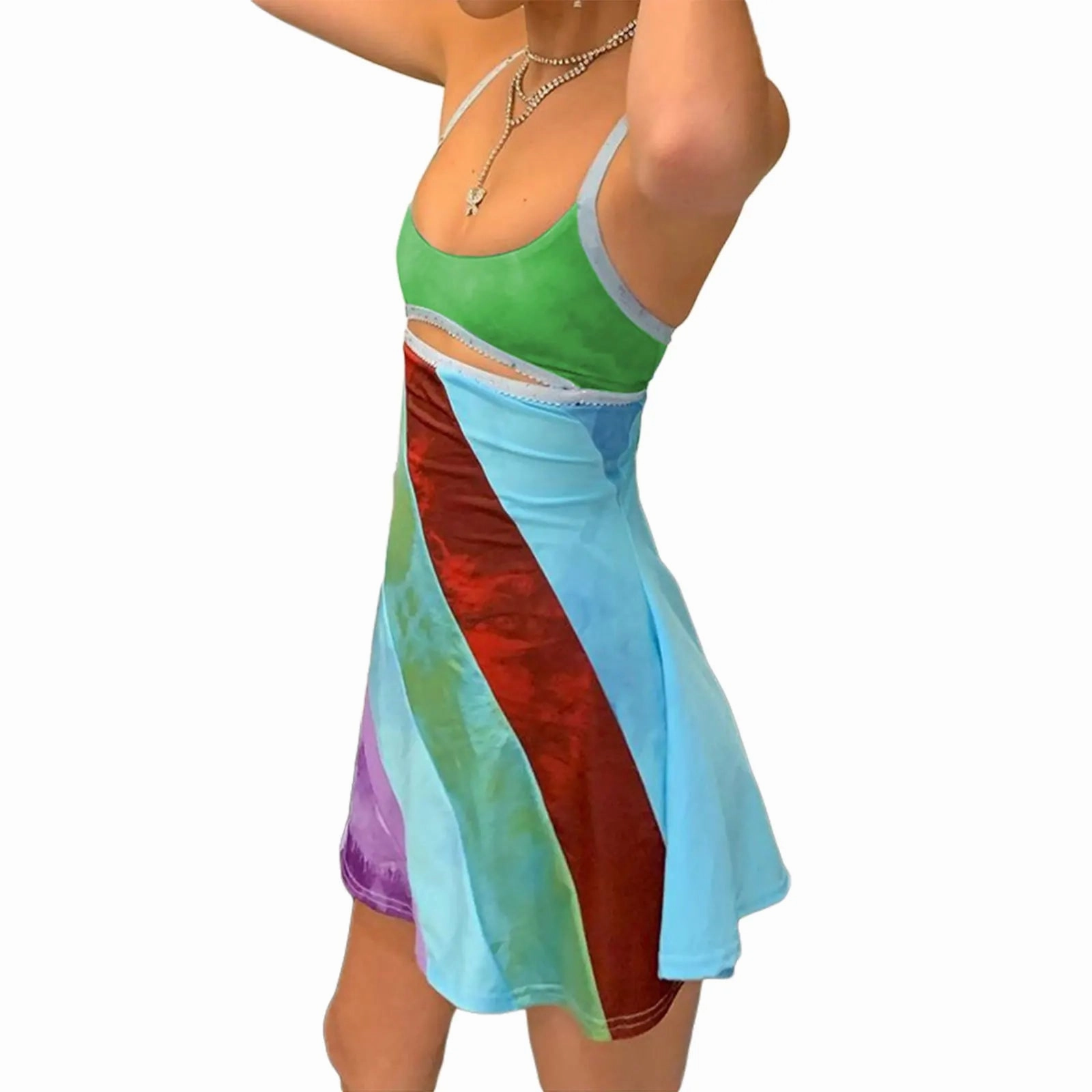 Womens Sexy Bodycon Print Semi-Sheer Mini Dress Y2K E-Girl