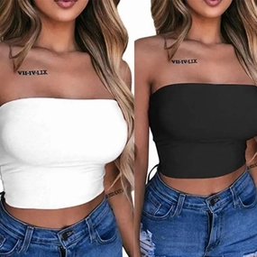 Womens Sexy Strapless Off Shoulder Crop Tube Top Solid Color Stretchy Bandeau for Effortless Style