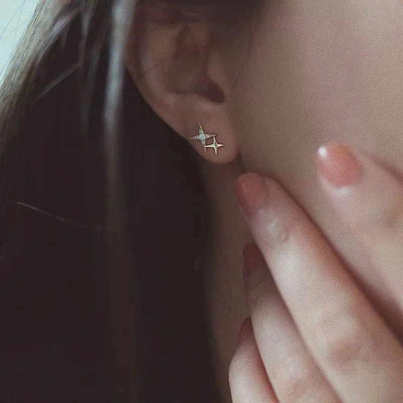 WOOZU 925 Sterling Silver Cute Star Stud Earrings for Women