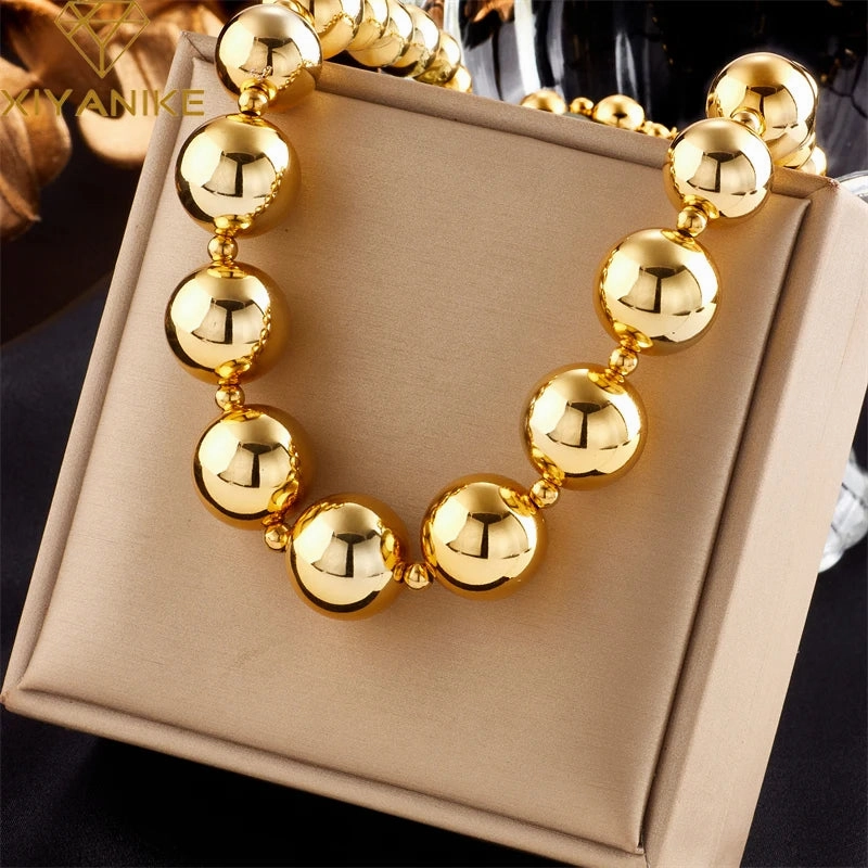 XIYANIKE 316L Stainless Steel Necklace Ball Chain Accessories for Women Trendy Design Simple Elegant Jewelry Collier