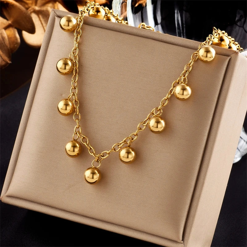 XIYANIKE 316L Stainless Steel Necklace Ball Chain Accessories for Women Trendy Design Simple Elegant Jewelry Collier