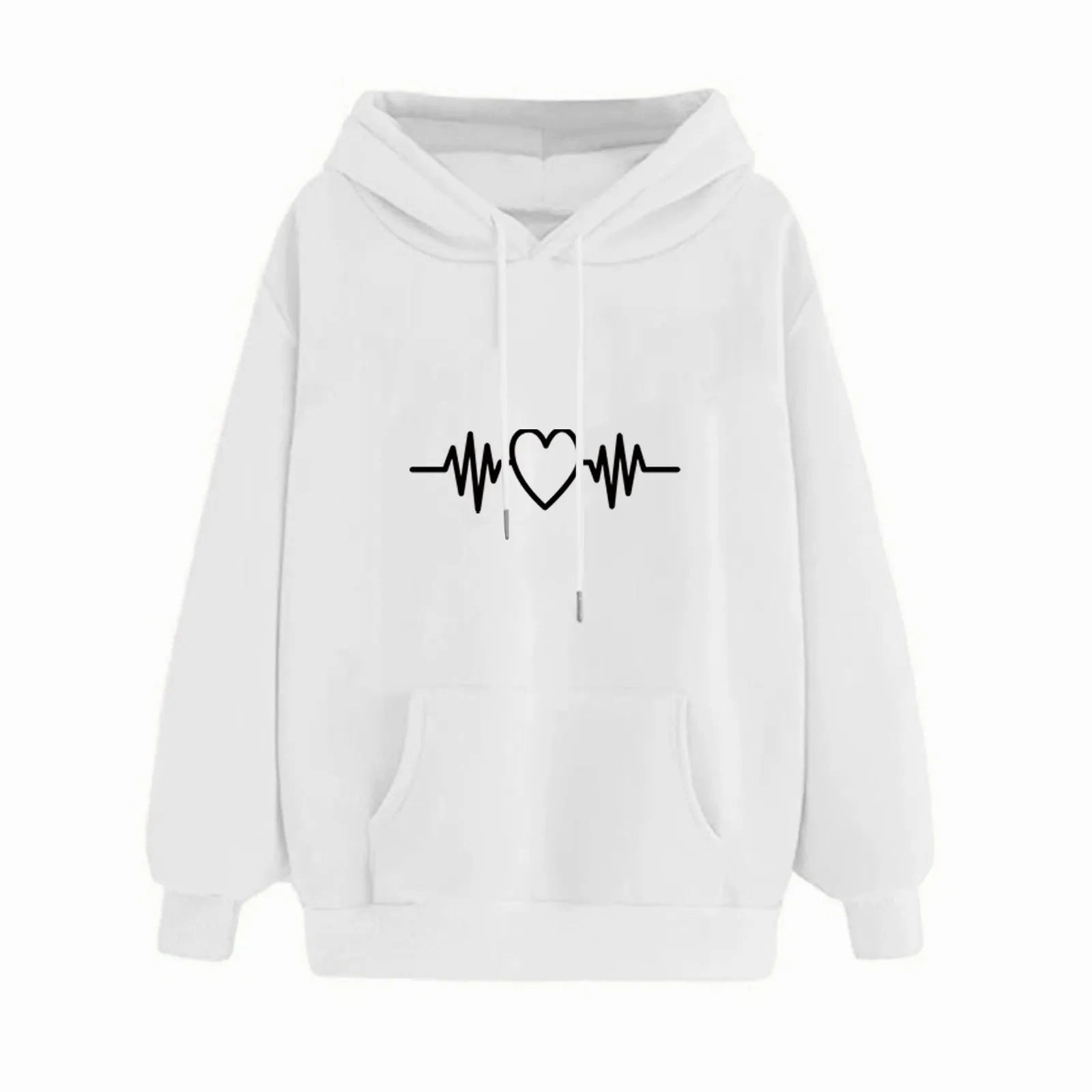 Y2K High Street Heartbeat Prints Women's Hoodie Long Sleeve Casual Daily Wear Stylish Pullover for Everyday Fashion and Comfort