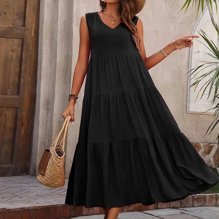 Y.KUKU Women Dress Summer Casual V-neck Loose Elegant Yellow Dress