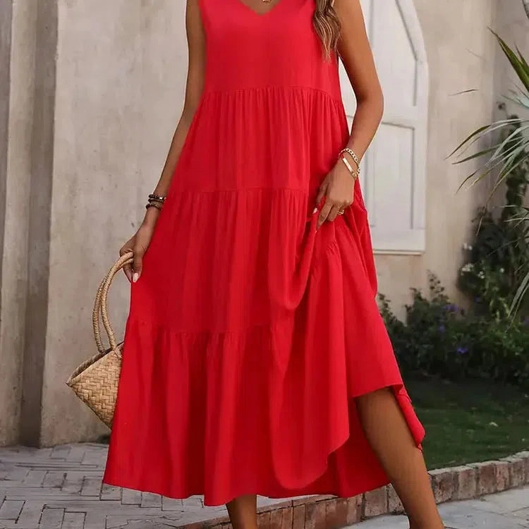 Y.KUKU Women Dress Summer Casual V-neck Loose Elegant Yellow Dress