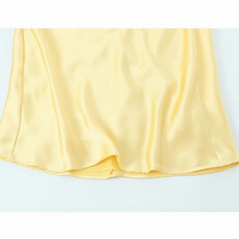 Yellow Satin Slip Dress for Women Backless Midi Party Dress with Straps Perfect for Summer Beach Occasions