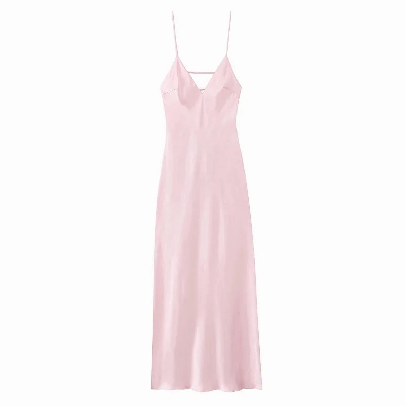 Yellow Satin Slip Dress for Women Backless Midi Party Dress with Straps Perfect for Summer Beach Occasions