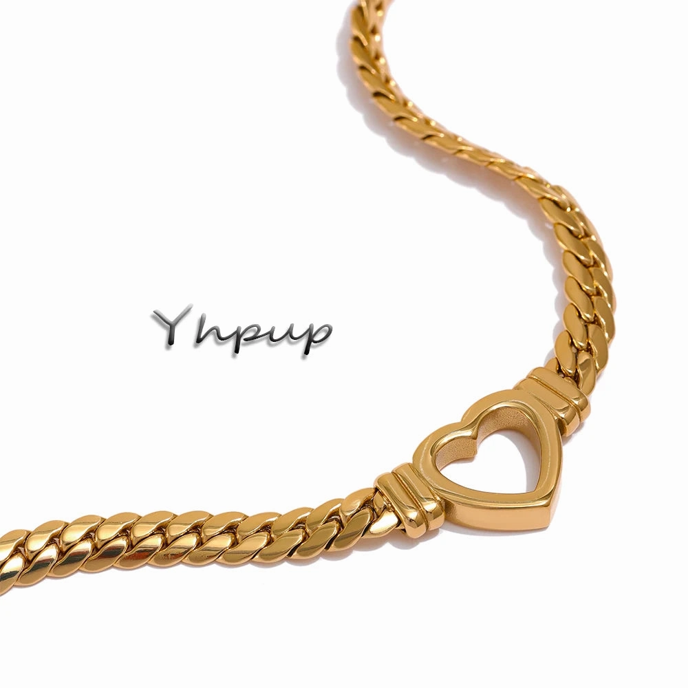 Yhpup Heart Chain Necklace Stainless Steel Waterproof Gift