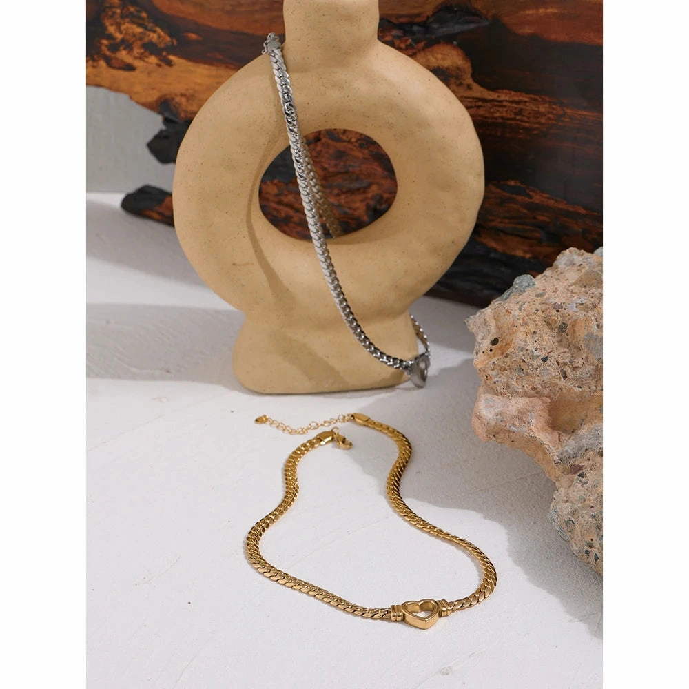 Yhpup Heart Chain Necklace Stainless Steel Waterproof Gift