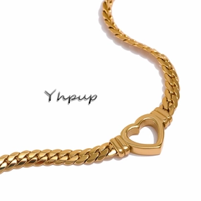 Yhpup Heart Chain Necklace Stainless Steel Waterproof Gift