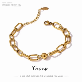 Yhpup New Stainless Steel Golden Bracelet Charm Geometric Wrist