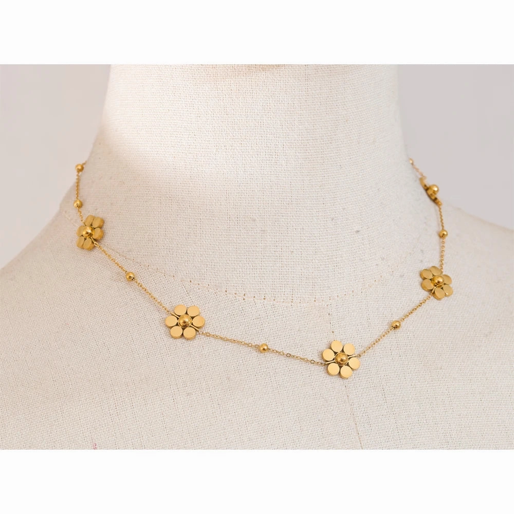 Yhpup Stainless Steel Flower Chain Necklace Golden Waterproof
