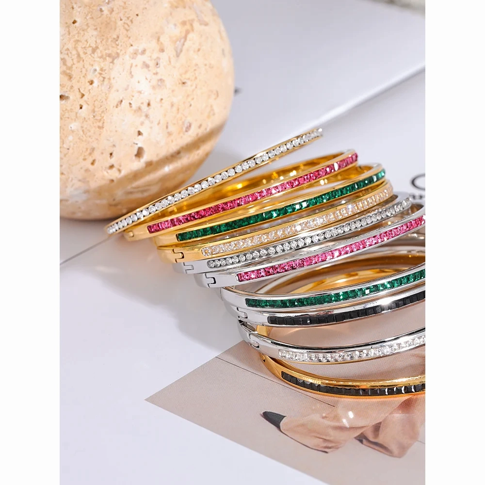 Yhpup Two Shape Round Square Colorful Zirconia Bracelet Bangle