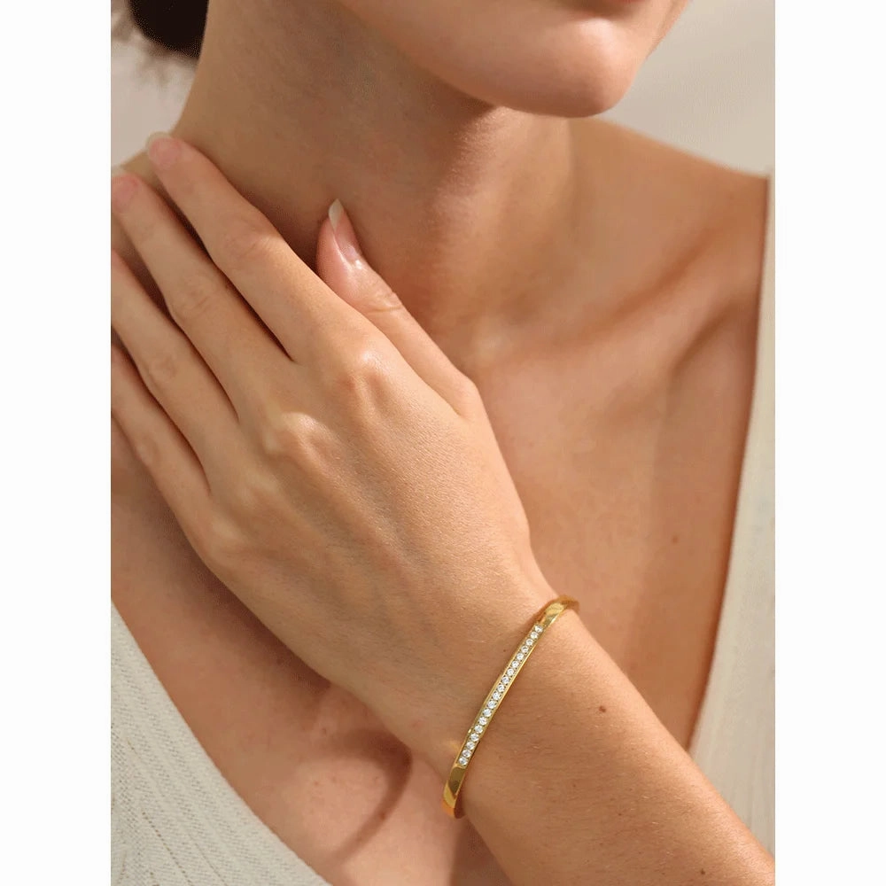 Yhpup Two Shape Round Square Colorful Zirconia Bracelet Bangle