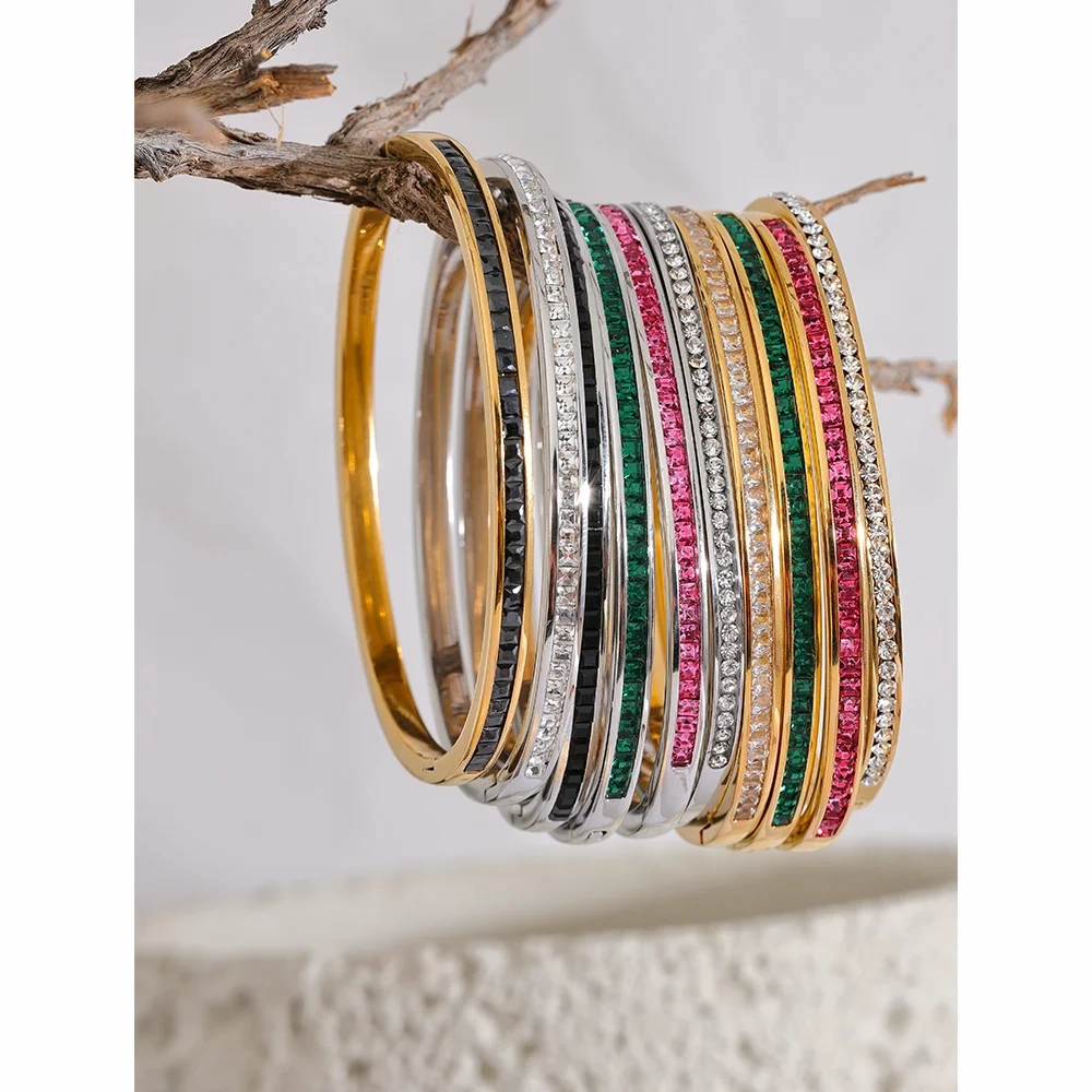 Yhpup Two Shape Round Square Colorful Zirconia Bracelet Bangle