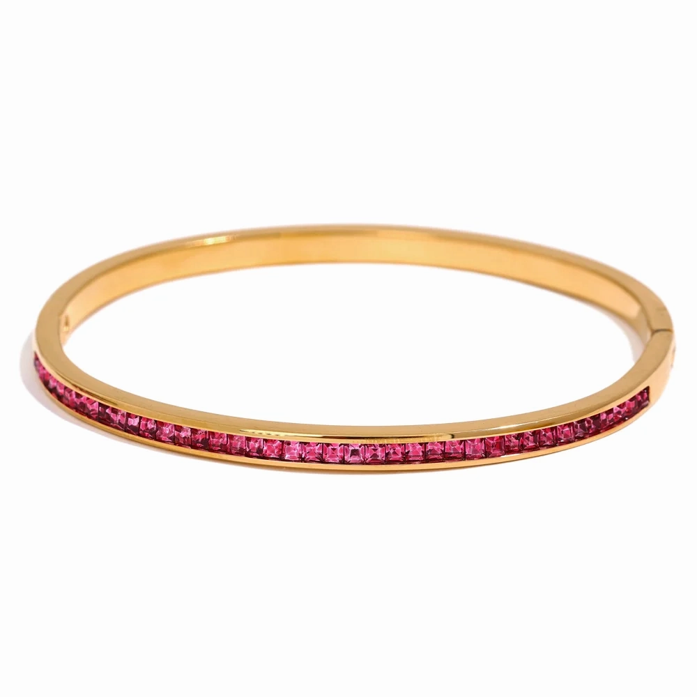 Yhpup Two Shape Round Square Colorful Zirconia Bracelet Bangle
