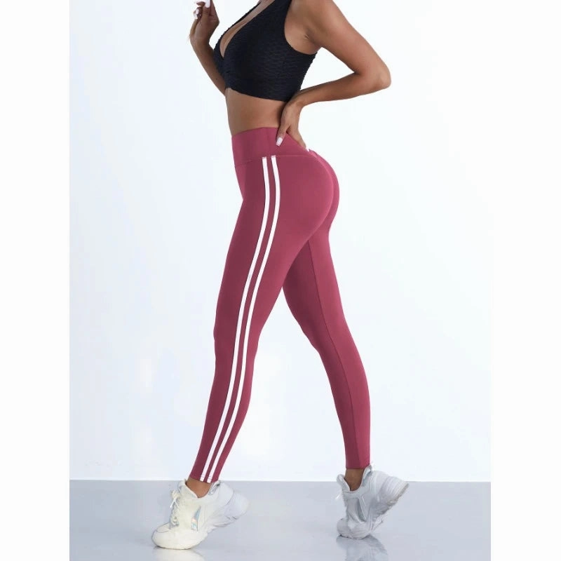 Yoga Leggings Women Striped Slim High Waist Casual Tights