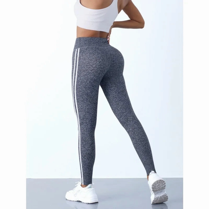 Yoga Leggings Women Striped Slim High Waist Casual Tights