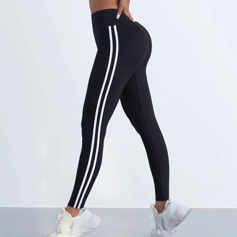 Yoga Leggings Women Striped Slim High Waist Casual Tights