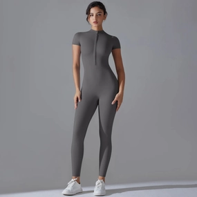 Yoga Set Women's Jumpsuits Zipper Short Sleeve Bodysuit