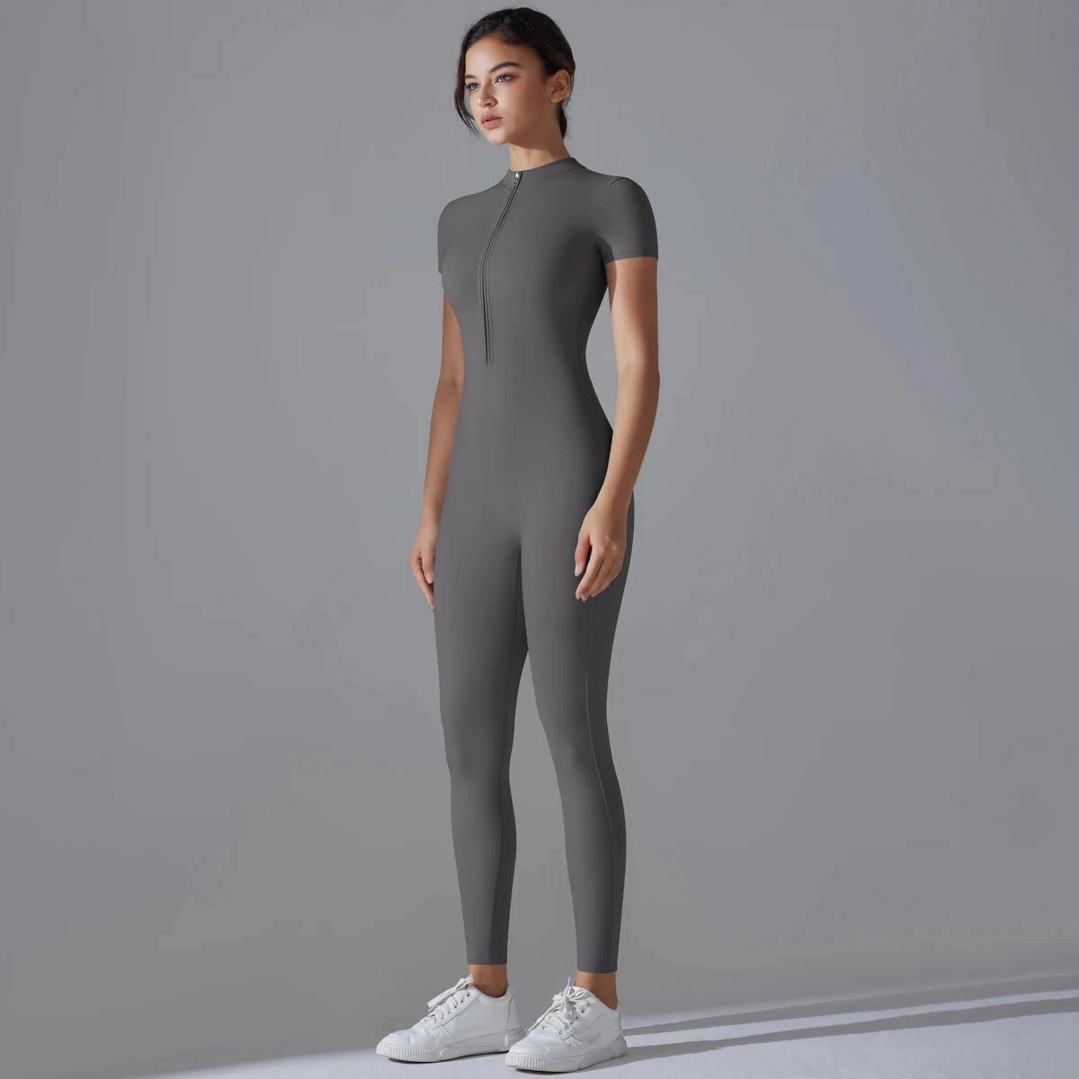 Yoga Set Women's Jumpsuits Zipper Short Sleeve Bodysuit