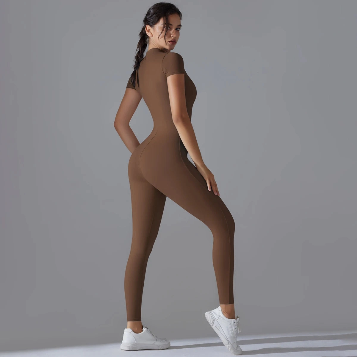 Yoga Set Women's Jumpsuits Zipper Short Sleeve Bodysuit