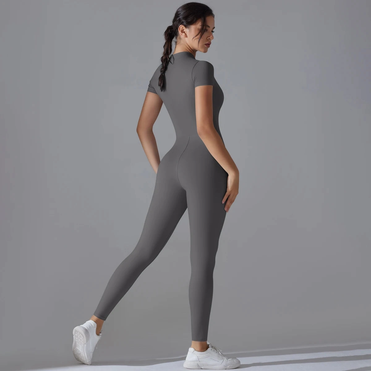 Yoga Set Women's Jumpsuits Zipper Short Sleeve Bodysuit