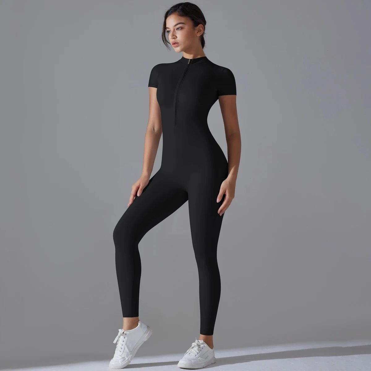 Yoga Set Women's Jumpsuits Zipper Short Sleeve Bodysuit