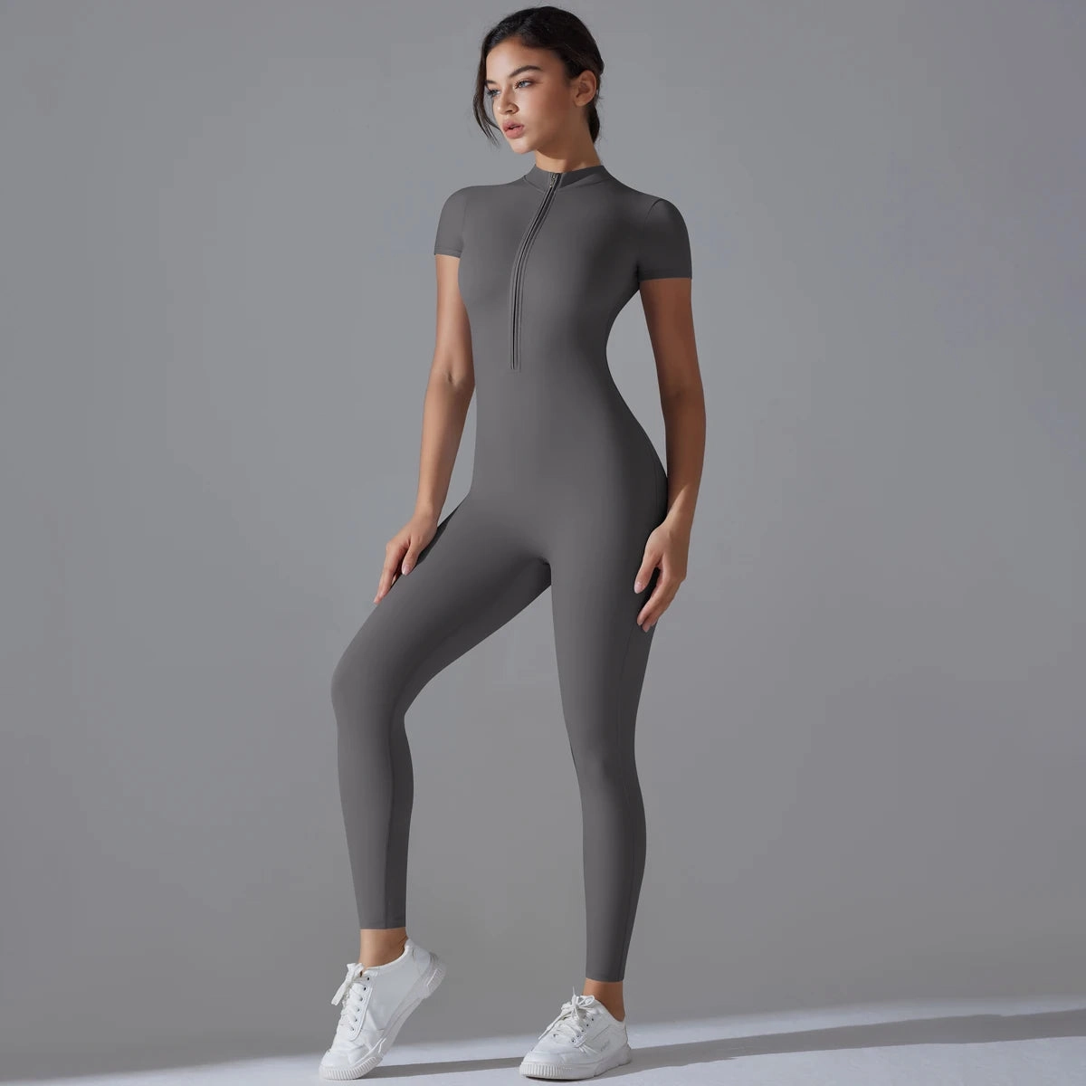 Yoga Set Women's Jumpsuits Zipper Short Sleeve Bodysuit